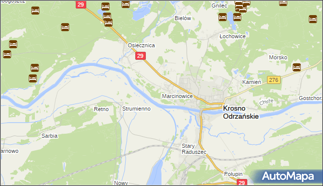 mapa Marcinowice gmina Krosno Odrzańskie, Marcinowice gmina Krosno Odrzańskie na mapie Targeo