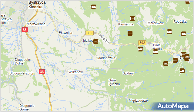 mapa Marianówka gmina Bystrzyca Kłodzka, Marianówka gmina Bystrzyca Kłodzka na mapie Targeo