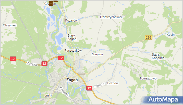 mapa Marysin gmina Żagań, Marysin gmina Żagań na mapie Targeo