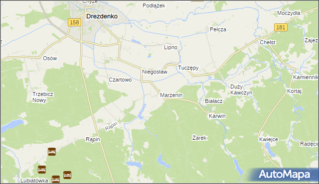 mapa Marzenin gmina Drezdenko, Marzenin gmina Drezdenko na mapie Targeo