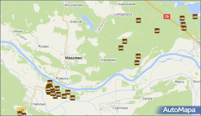 mapa Maszewko gmina Maszewo, Maszewko gmina Maszewo na mapie Targeo