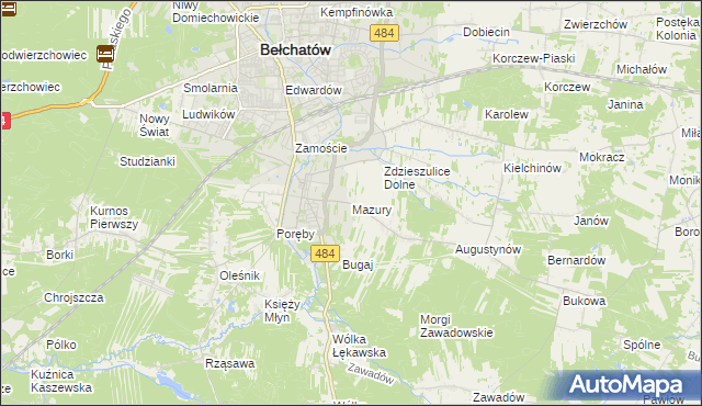 mapa Mazury gmina Bełchatów, Mazury gmina Bełchatów na mapie Targeo