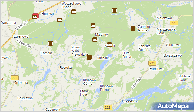 mapa Michalin gmina Przywidz, Michalin gmina Przywidz na mapie Targeo