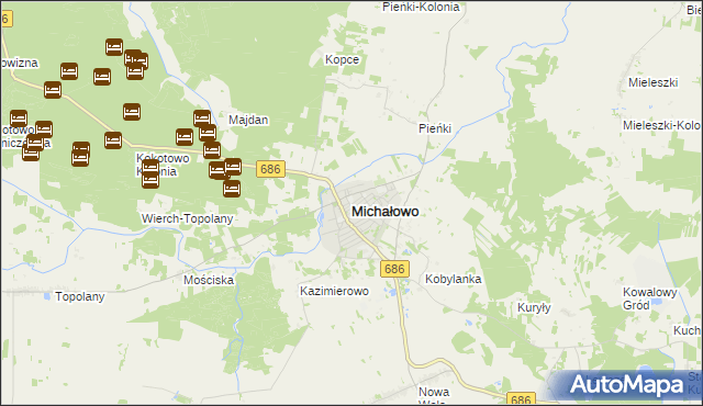 mapa Michałowo powiat białostocki, Michałowo powiat białostocki na mapie Targeo