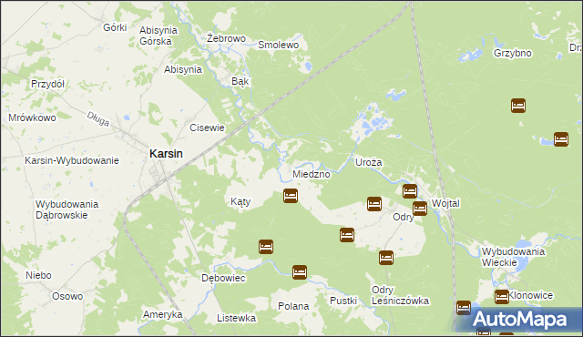 mapa Miedzno gmina Karsin, Miedzno gmina Karsin na mapie Targeo