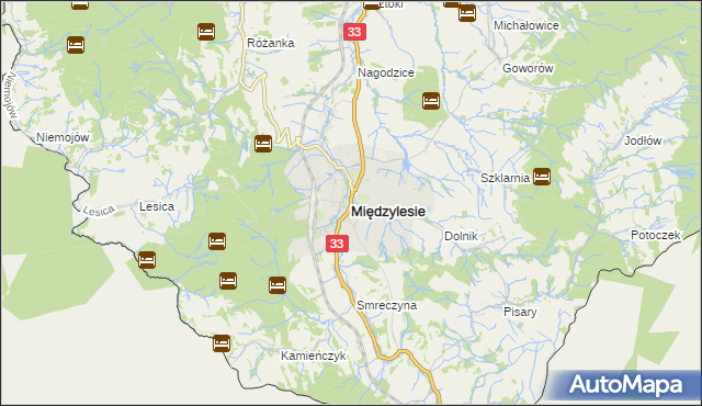 mapa Międzylesie powiat kłodzki, Międzylesie powiat kłodzki na mapie Targeo