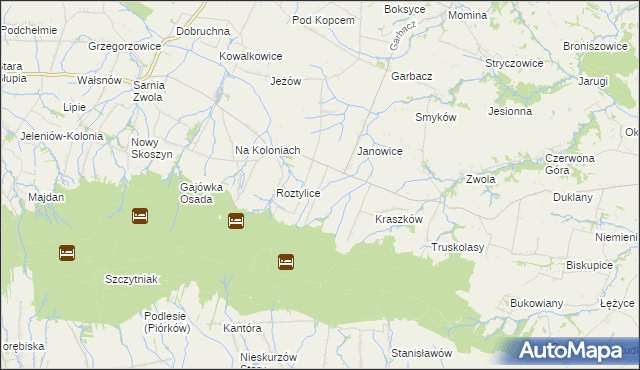 mapa Milejowice gmina Waśniów, Milejowice gmina Waśniów na mapie Targeo