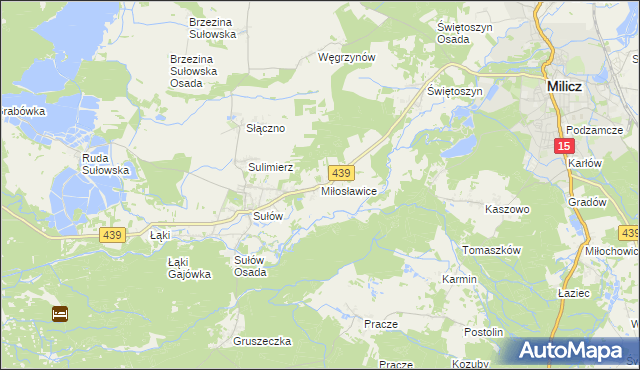 mapa Miłosławice gmina Milicz, Miłosławice gmina Milicz na mapie Targeo
