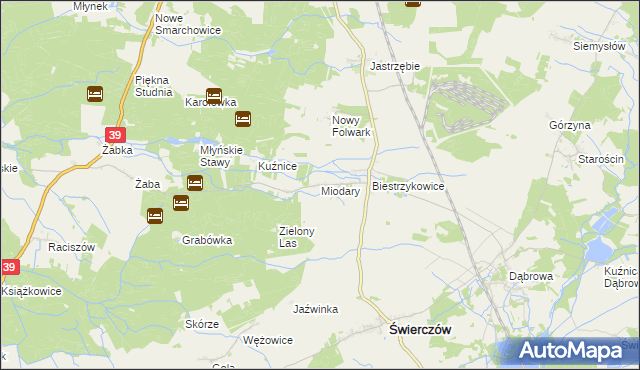 mapa Miodary gmina Świerczów, Miodary gmina Świerczów na mapie Targeo