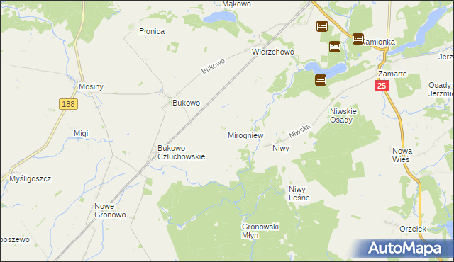 mapa Mirogniew gmina Człuchów, Mirogniew gmina Człuchów na mapie Targeo