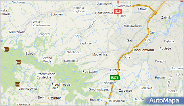 mapa Mogielnica gmina Boguchwała, Mogielnica gmina Boguchwała na mapie Targeo