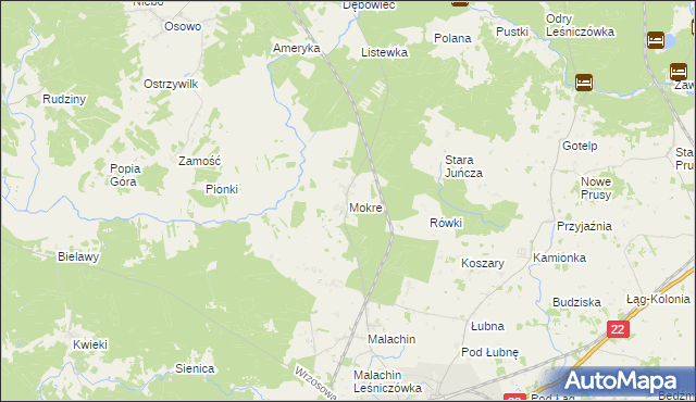 mapa Mokre gmina Czersk, Mokre gmina Czersk na mapie Targeo