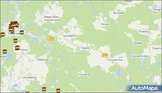 mapa Mokre gmina Sianów, Mokre gmina Sianów na mapie Targeo