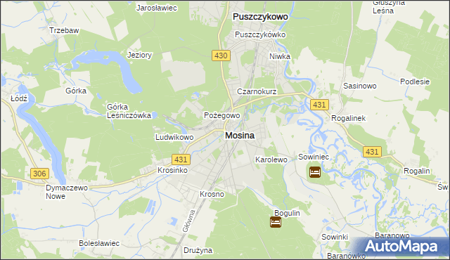 mapa Mosina powiat poznański, Mosina powiat poznański na mapie Targeo