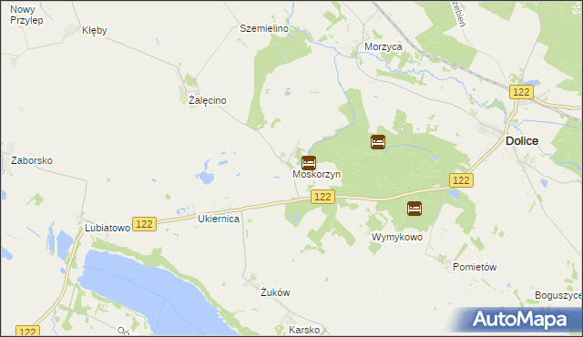 mapa Moskorzyn gmina Dolice, Moskorzyn gmina Dolice na mapie Targeo