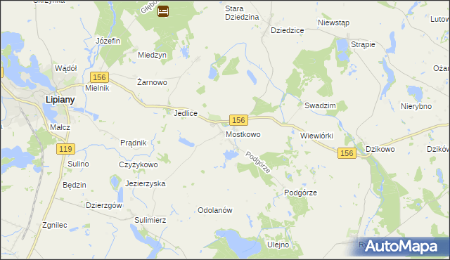 mapa Mostkowo gmina Barlinek, Mostkowo gmina Barlinek na mapie Targeo