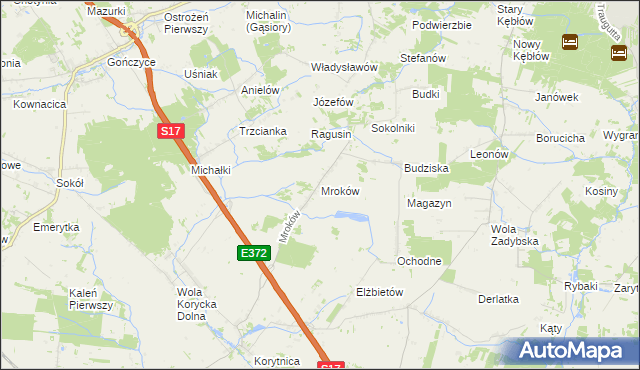 mapa Mroków gmina Trojanów, Mroków gmina Trojanów na mapie Targeo