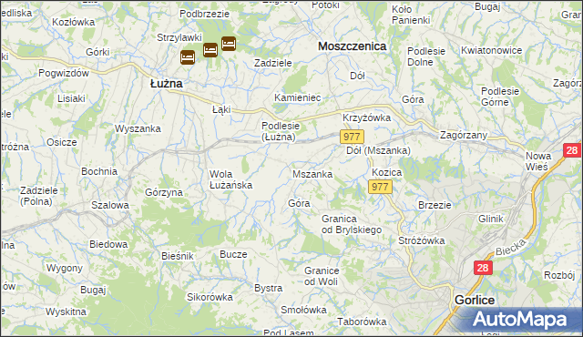 mapa Mszanka gmina Łużna, Mszanka gmina Łużna na mapie Targeo