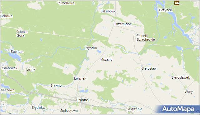mapa Mszano gmina Lniano, Mszano gmina Lniano na mapie Targeo