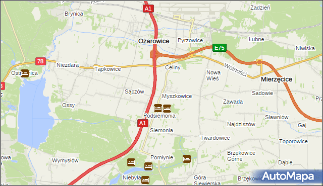 mapa Myszkowice gmina Bobrowniki, Myszkowice gmina Bobrowniki na mapie Targeo