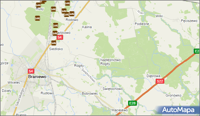 mapa Nadleśnictwo Rogity, Nadleśnictwo Rogity na mapie Targeo