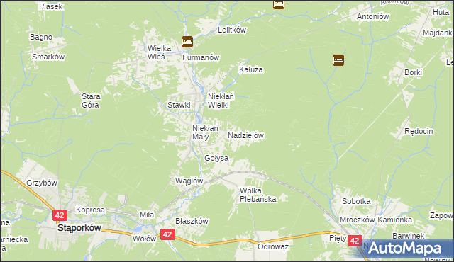 mapa Nadziejów gmina Stąporków, Nadziejów gmina Stąporków na mapie Targeo