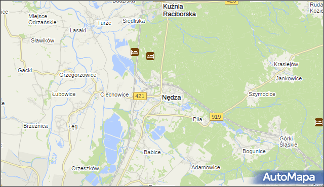 mapa Nędza powiat raciborski, Nędza powiat raciborski na mapie Targeo