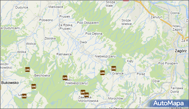 mapa Niebieszczany, Niebieszczany na mapie Targeo