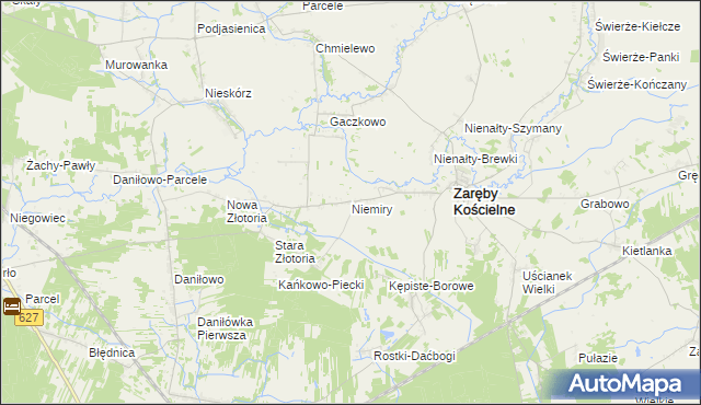 mapa Niemiry gmina Zaręby Kościelne, Niemiry gmina Zaręby Kościelne na mapie Targeo