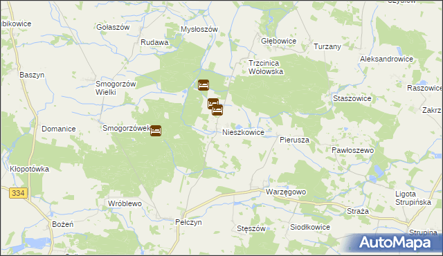 mapa Nieszkowice gmina Wołów, Nieszkowice gmina Wołów na mapie Targeo