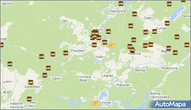 mapa Niwki gmina Tuchola, Niwki gmina Tuchola na mapie Targeo