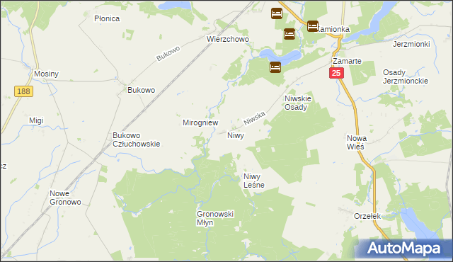 mapa Niwy gmina Kamień Krajeński, Niwy gmina Kamień Krajeński na mapie Targeo