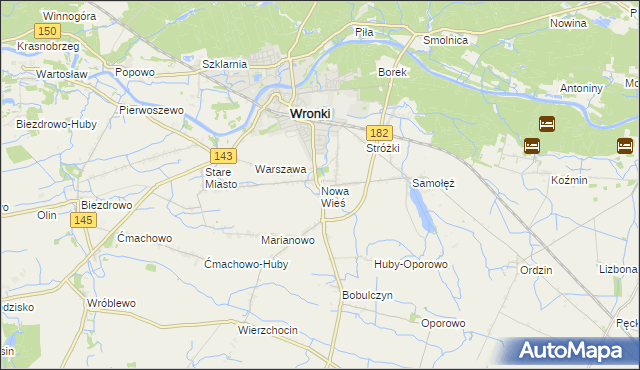 mapa Nowa Wieś gmina Wronki, Nowa Wieś gmina Wronki na mapie Targeo