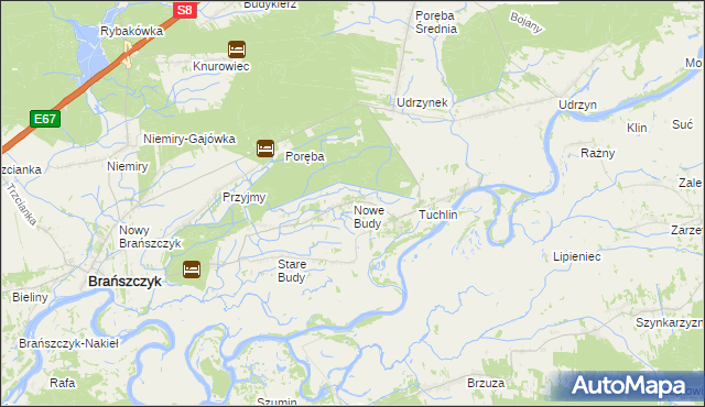 mapa Nowe Budy gmina Brańszczyk, Nowe Budy gmina Brańszczyk na mapie Targeo