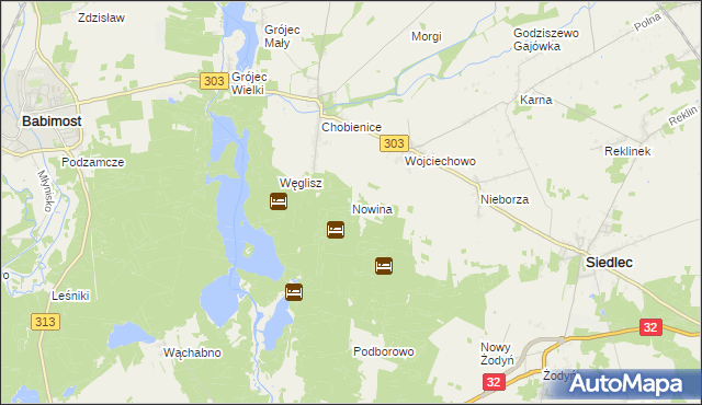 mapa Nowina gmina Siedlec, Nowina gmina Siedlec na mapie Targeo