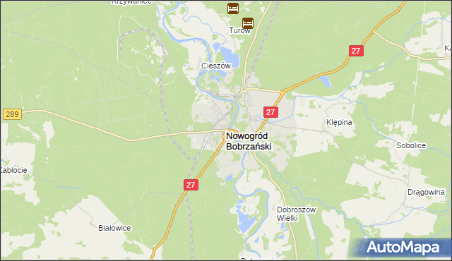 mapa Nowogród Bobrzański, Nowogród Bobrzański na mapie Targeo