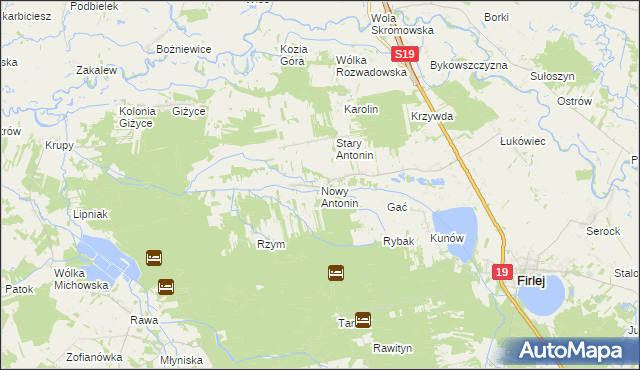 mapa Nowy Antonin, Nowy Antonin na mapie Targeo