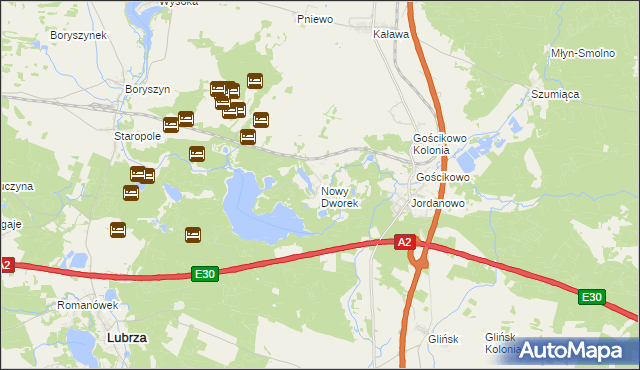 mapa Nowy Dworek gmina Świebodzin, Nowy Dworek gmina Świebodzin na mapie Targeo