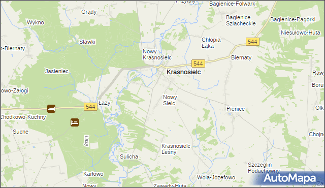 mapa Nowy Sielc gmina Krasnosielc, Nowy Sielc gmina Krasnosielc na mapie Targeo