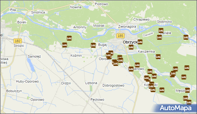 mapa Obrowo gmina Obrzycko, Obrowo gmina Obrzycko na mapie Targeo