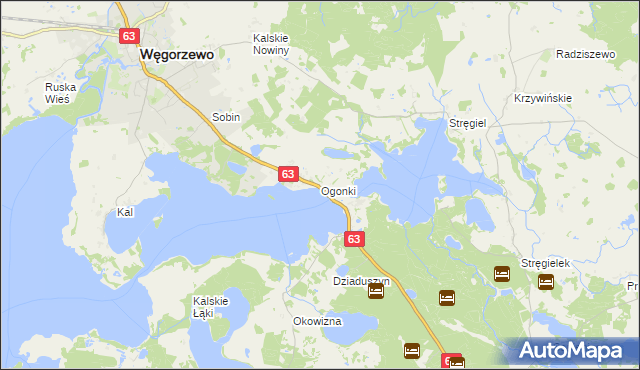 mapa Ogonki gmina Węgorzewo, Ogonki gmina Węgorzewo na mapie Targeo