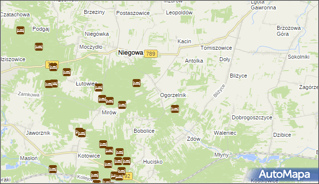 mapa Ogorzelnik, Ogorzelnik na mapie Targeo