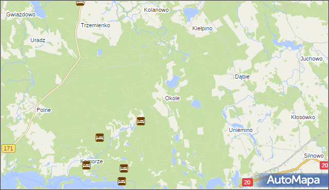 mapa Okole gmina Borne Sulinowo, Okole gmina Borne Sulinowo na mapie Targeo