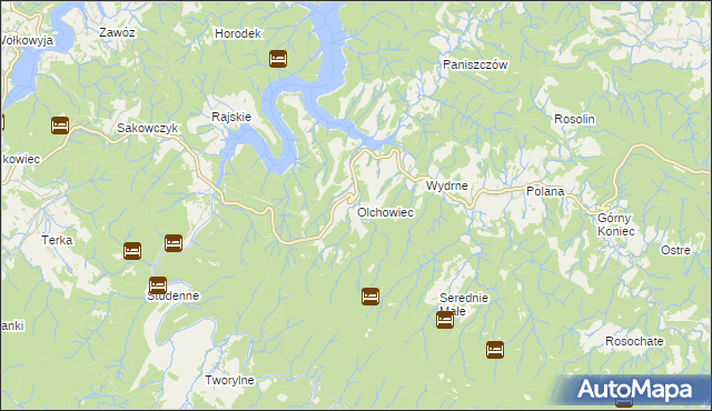 mapa Olchowiec gmina Czarna, Olchowiec gmina Czarna na mapie Targeo