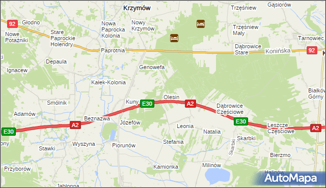 mapa Olesin gmina Władysławów, Olesin gmina Władysławów na mapie Targeo