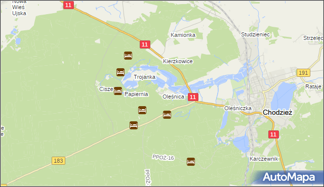 mapa Oleśnica gmina Chodzież, Oleśnica gmina Chodzież na mapie Targeo