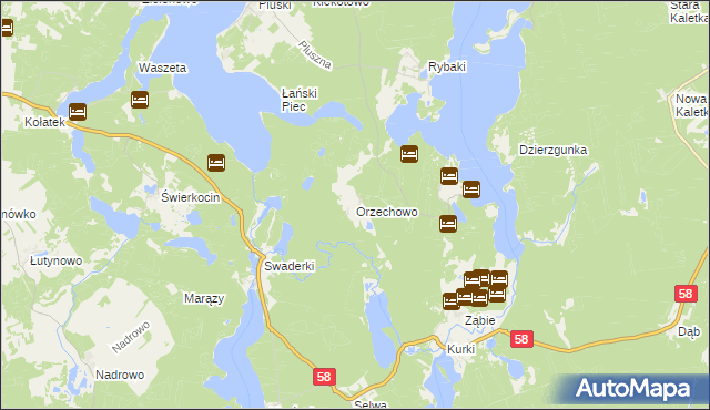 mapa Orzechowo gmina Olsztynek, Orzechowo gmina Olsztynek na mapie Targeo