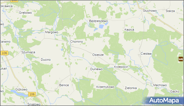 mapa Osiecze gmina Świerzno, Osiecze gmina Świerzno na mapie Targeo