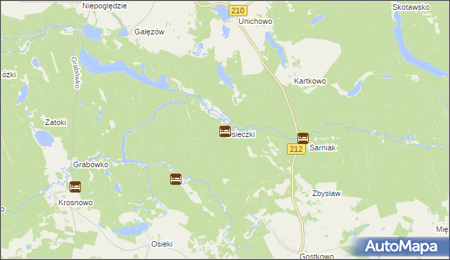 mapa Osieczki gmina Borzytuchom, Osieczki gmina Borzytuchom na mapie Targeo