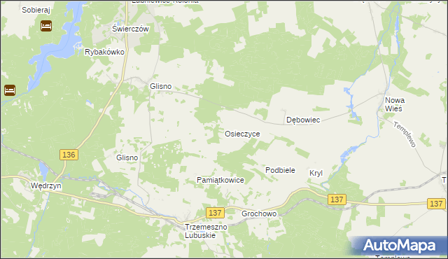 mapa Osieczyce, Osieczyce na mapie Targeo